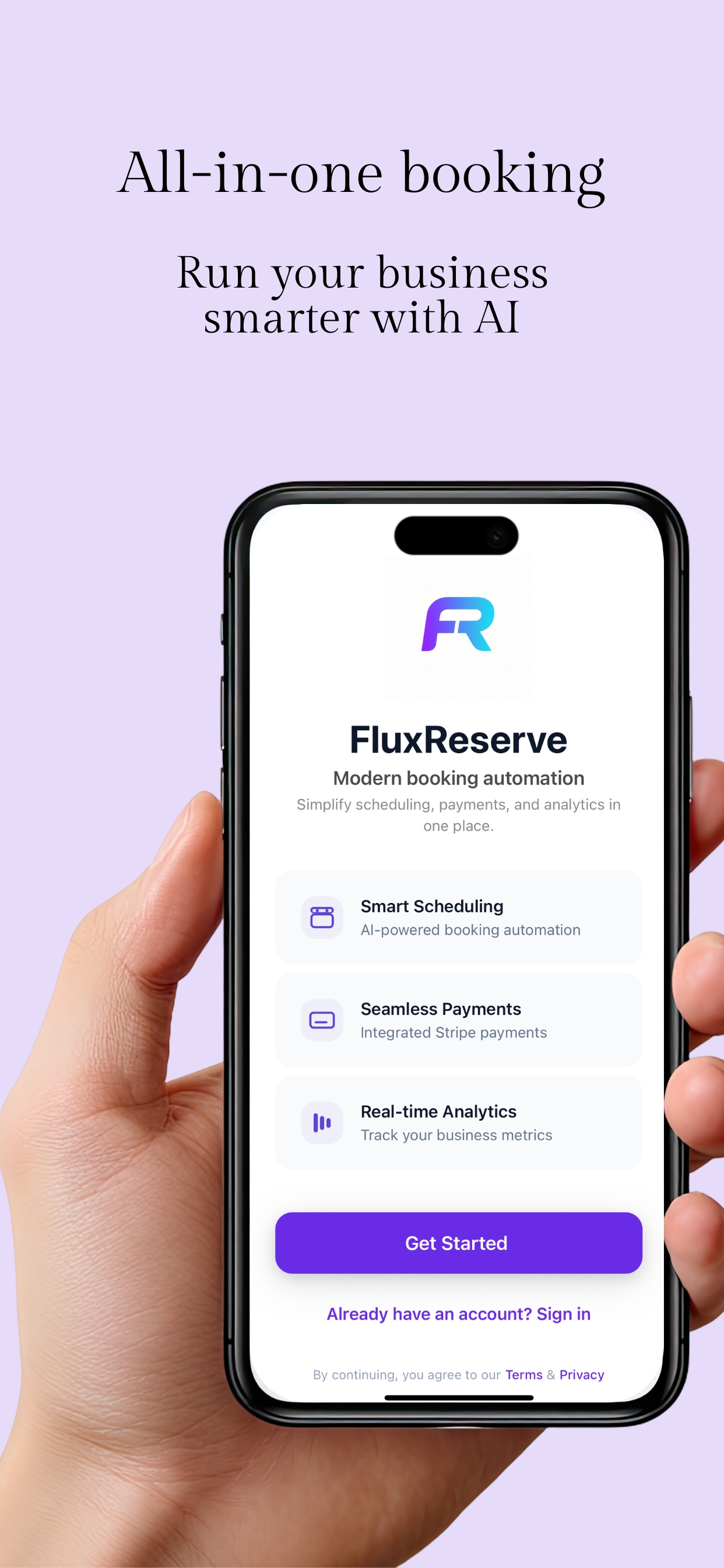 FluxReserve Welcome Screen